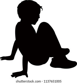 a boy sitting on floor, silhouette vector