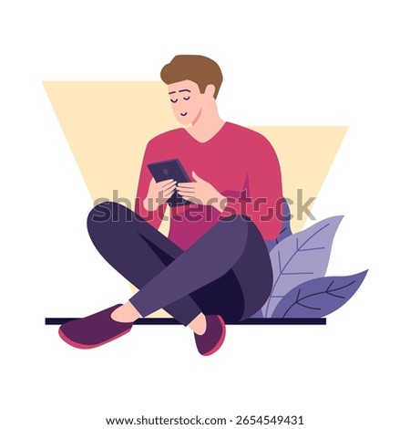Boy Sitting on the Ground Scrolling Through Social Media