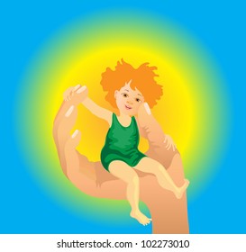a boy sitting on his hands