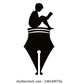 Boy sitting on a pen vector logo