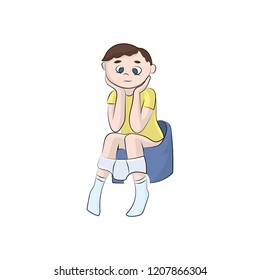 The boy is sitting on the pot. Vector color illustration