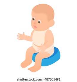 Boy sitting on the potty icon in cartoon style isolated on white background vector illustration