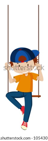 Boy sitting on swing illustration