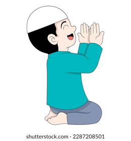 boy is sitting praying to god. vector design illustration art