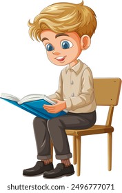A boy sitting and reading a book