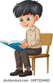A boy sitting and reading a book