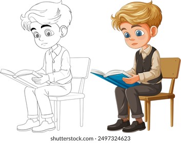 Un niño sentado y leyendo un libro