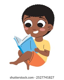 menino sentado lendo um livro isolado