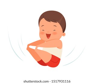 Boy is sitting and riding. Vector illustration on a white background.
