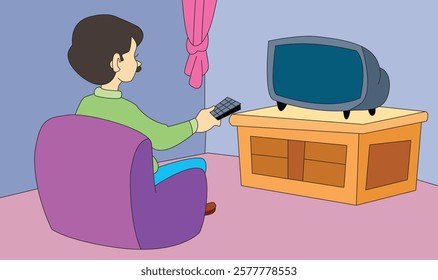 Boy sitting in room watching tv