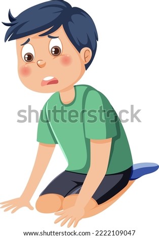 A boy sitting with sad expression illustration