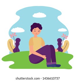 boy sitting with sadness mental depressed vector illustration