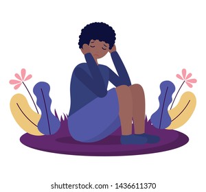 boy sitting with sadness mental depressed vector illustration