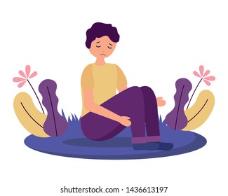 boy sitting with sadness mental depressed vector illustration