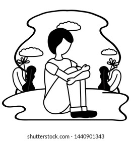 boy sitting with sadness mental depressed vector illustration