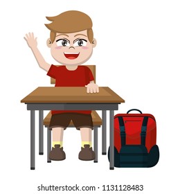 Boy Sitting School Desk Backpack Stock Vector (Royalty Free) 1131127109