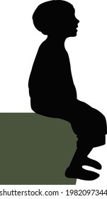 a boy sitting, silhouette vector