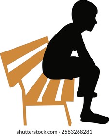 a boy sitting, silhouette vector