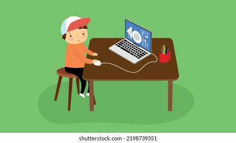 boy sitting and working on a laptop