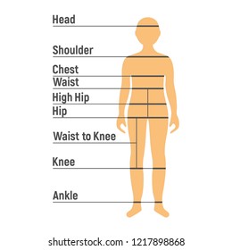Boy Size Chart. Human front side Silhouette. Isolated on White Background. Vector illustration.
