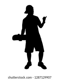 The boy with skate board silhouette vector