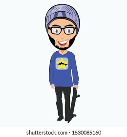  Boy with Skate board Vector