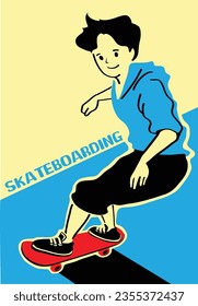 Boy with skateboard to Do Skateboard Tricks. Vector illustration.Cartoon character.
