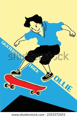 Boy with skateboard to Do Skateboard Tricks. Vector illustration.Cartoon character.