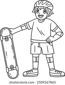 Boy with a Skateboard Isolated Coloring Page 