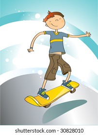 boy with skateboard, vector illustration