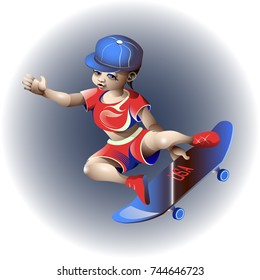 Boy skateboarder in flight. 