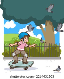 boy skateboarding in the park cartoon vector