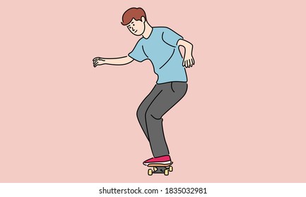Boy Skateboarding in Park, Teenager playing skateboard