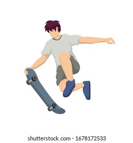 Boy Skateboarding in Park, Vector Illustration of a teenager playing skateboard