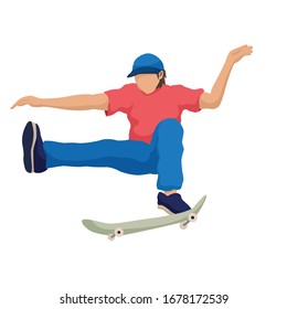 Boy Skateboarding in Park, Vector Illustration of a teenager playing skateboard