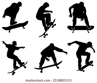 Boy Skateboarding Silhouette. Flat Vector Illustration