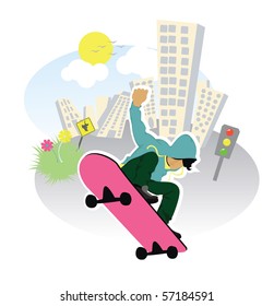 Boy skateboarding in the street