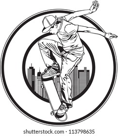 Boy skating on the street, label sticker