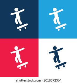 Boy With Skatingboard blue and red four color minimal icon set