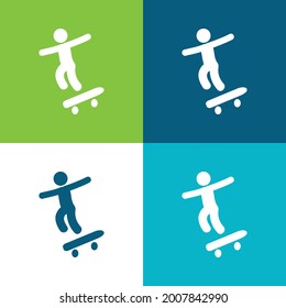 Boy With Skatingboard Flat four color minimal icon set