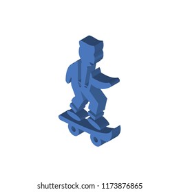 Boy with skatingboard isometric left top view 3D icon