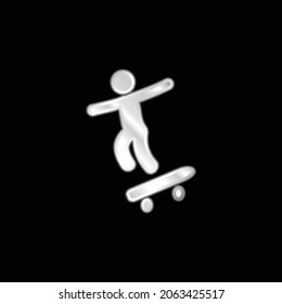 Boy With Skatingboard silver plated metallic icon