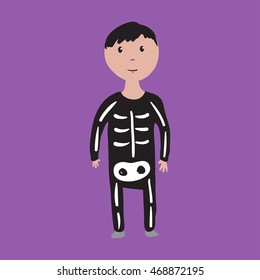 Boy in skeleton halloween costume. vector illustration