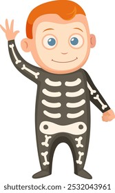 Boy in skeleton party costume. Halloween cartoon kid