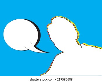 Boy sketch in comic style with blank speech bubble