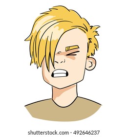 Boy sketch. Emotions. Pain. Vector illustration. Cartoon character. Isolated.