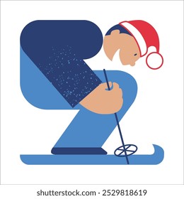 El chico está esquiando. Ilustración vectorial dibujada a mano.