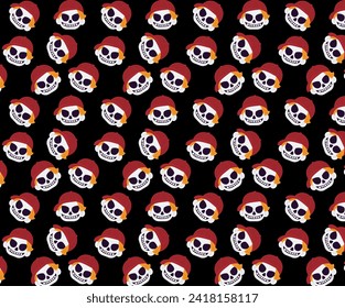 Boy with skull cap and mask smiling, vector pattern illustration