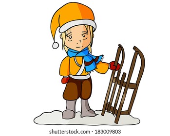 a boy with a sled