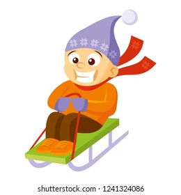 Boy sledding Cartoon character Winter Vector illustration